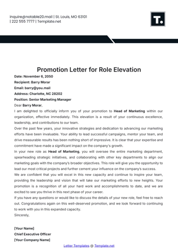 Free Promotion Letter for Role Elevation Template to Edit Online