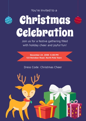 Free Reindeer Design Christmas Invitation Template to Edit Online