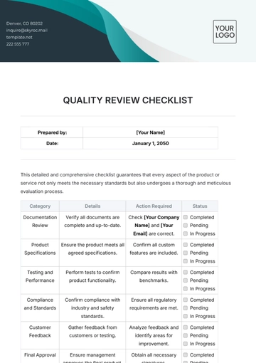 Free Quality Review Checklist Template to Edit Online