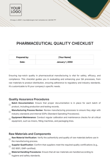 Free Pharmaceutical Quality Checklist Template to Edit Online