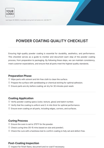 Free Powder Coating Quality Checklist Template to Edit Online