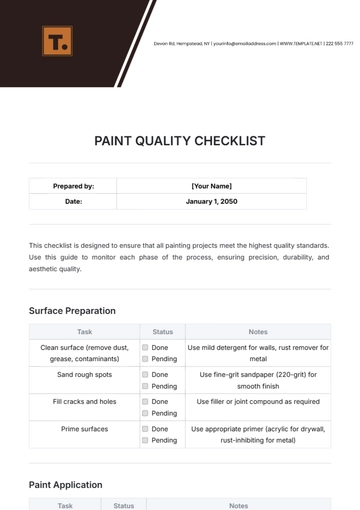 Free Paint Quality Checklist Template to Edit Online