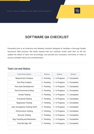 Free Software QA Checklist Template to Edit Online