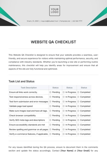 Free Website QA Checklist Template to Edit Online
