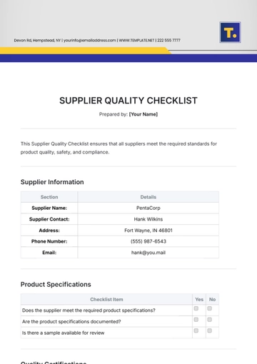Free Supplier Quality Checklist Template to Edit Online