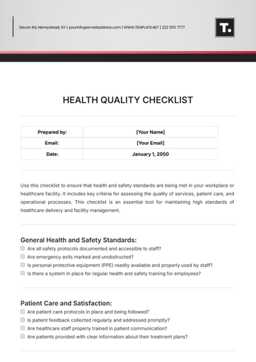 Free Health Quality Checklist Template to Edit Online