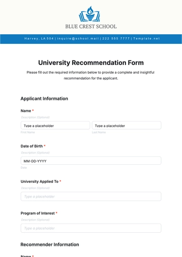 Free University Recommendation Form Template to Edit Online