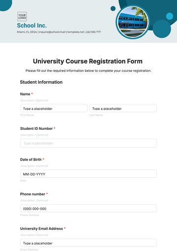 Free University Course Registration Form Template to Edit Online