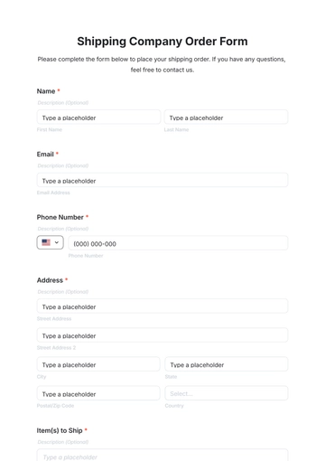 Free Shipping Company Order Form Template to Edit Online