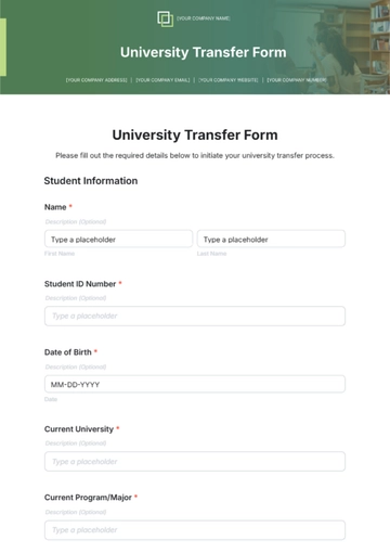 Free University Transfer Form Template to Edit Online