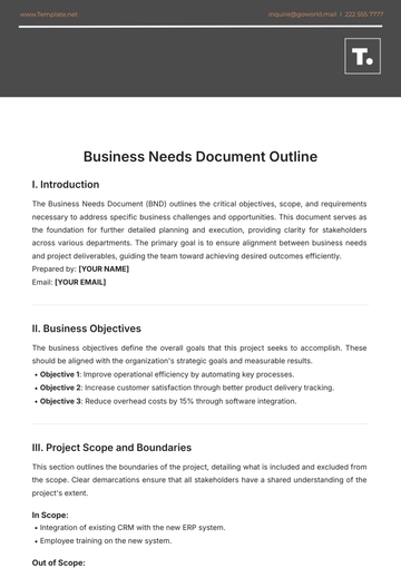 Free Business Needs Document Outline Template to Edit Online