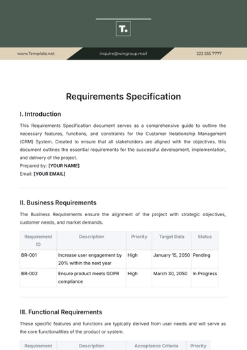 Free Requirements Specification Template to Edit Online