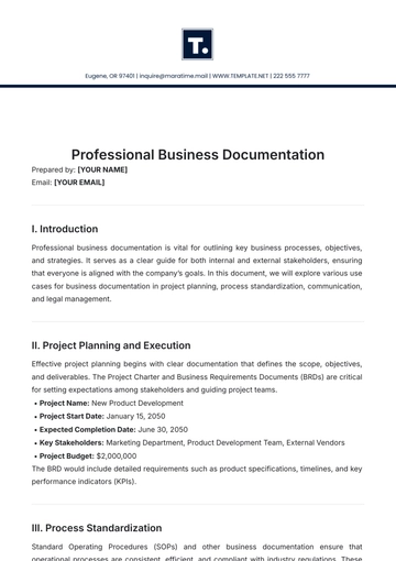 Free Professional Business Documentation Template to Edit Online