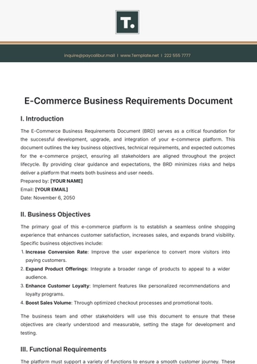 Free E-commerce Business Requirements Document Template to Edit Online