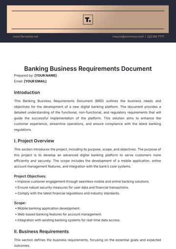Free Banking Business Requirements Document Template to Edit Online