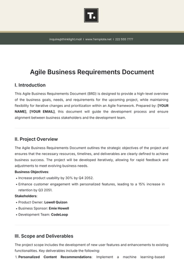 Free Agile Business Requirements Document Template to Edit Online