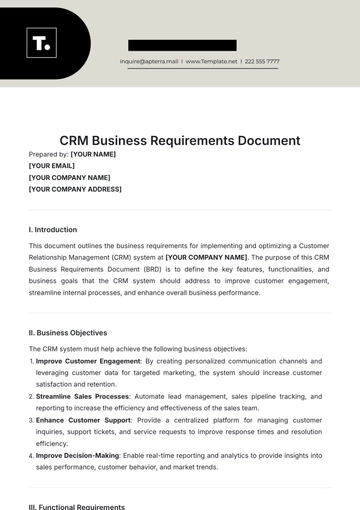 Free CRM Business Requirements Document Template to Edit Online