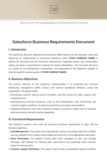 Free Salesforce Business Requirements Document Template to Edit Online