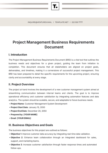 Free Project Management Business Requirements Document Template to Edit Online
