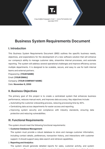 Free Business System Requirements Document Template to Edit Online