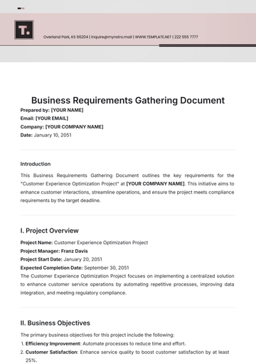 Free Business Requirements Gathering Document Template to Edit Online