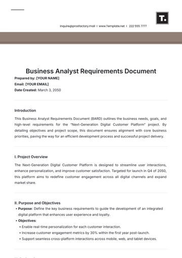Free Business Analyst Requirements Document Template to Edit Online