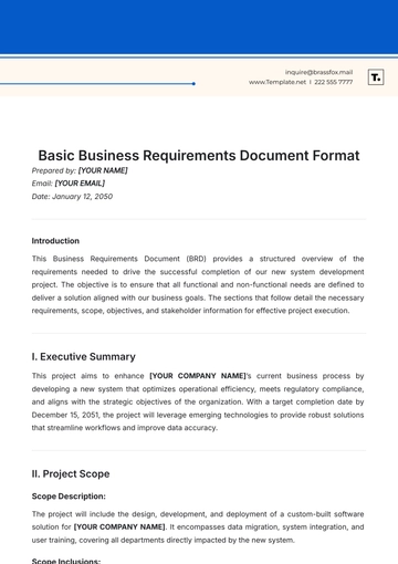 Free Basic Business Requirements Document Format Template to Edit Online
