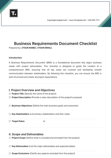 Free Business Requirements Document Checklist Template to Edit Online
