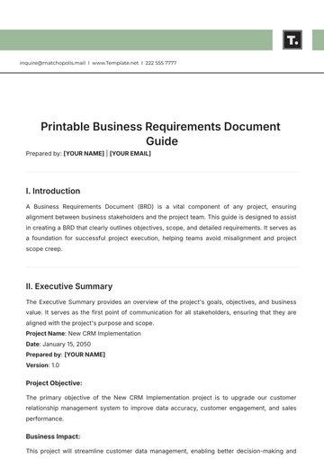 Free Printable Business Requirements Document Guide Template to Edit Online
