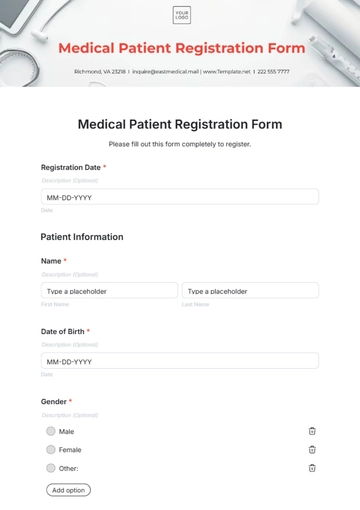 Free Medical Patient Registration Form Template to Edit Online