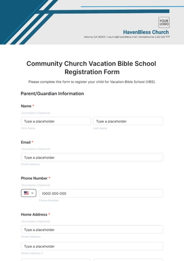 Free Community Church Vacation Bible School Registration Form Template to Edit Online