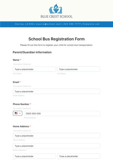 Free School Bus Registration Form Template to Edit Online