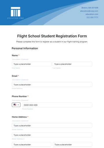 Free Flight School Student Registration Form Template to Edit Online