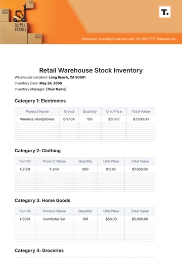 Free Retail Warehouse Stock Inventory Template to Edit Online