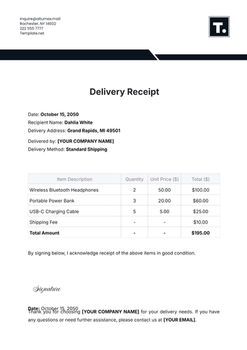 Free Delivery Receipt Template to Edit Online