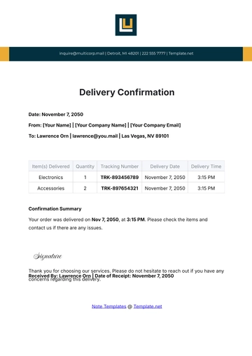 Free Delivery Confirmation Template to Edit Online
