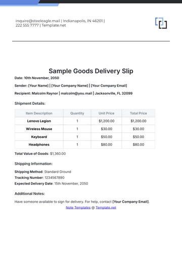 Free Sample Goods Delivery Slip Template to Edit Online