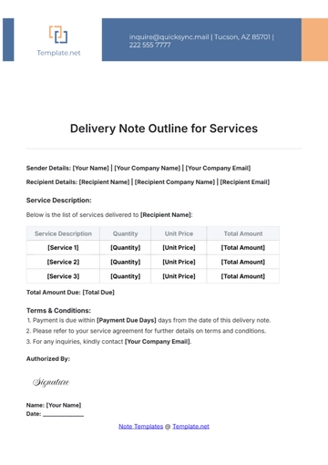 Free Delivery Note Outline for Services Template to Edit Online