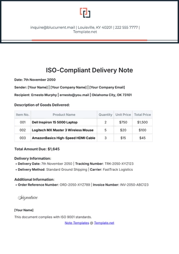 Free ISO-Compliant Delivery Note Template to Edit Online