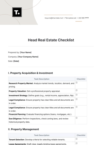 Free Head Real Estate Checklist Template to Edit Online