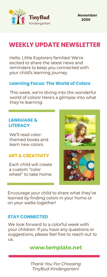 Free Kindergarten Weekly Newsletter Template to Edit Online