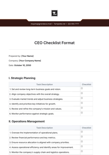 Free CEO Checklist Format Template to Edit Online