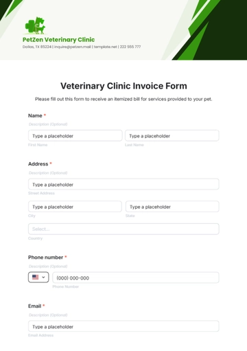 Free Veterinary Clinic Invoice Form Template to Edit Online