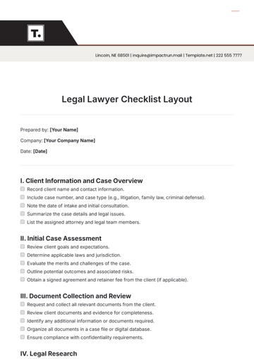Free Legal Lawyer Checklist Layout Template to Edit Online