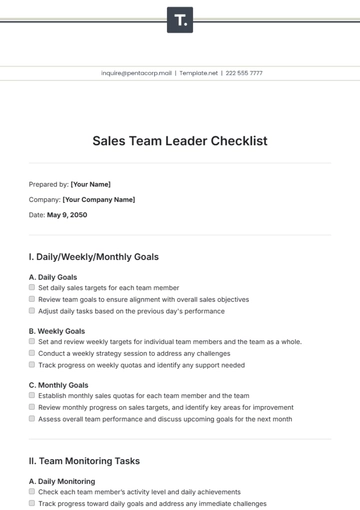 Free Sales Team Leader Checklist Template to Edit Online
