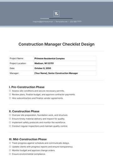 Free Construction Manager Checklist Design Template to Edit Online