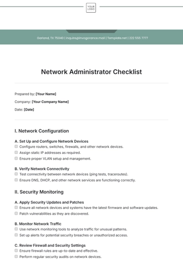 Free Network Administrator Checklist Template to Edit Online