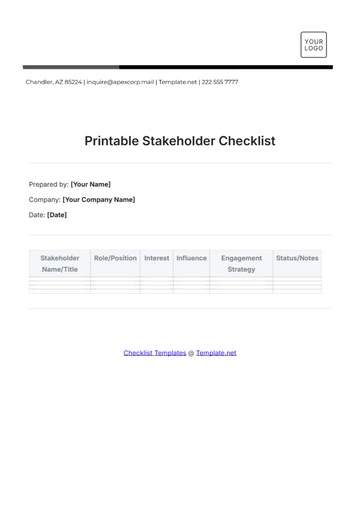 Free Printable Stakeholder Checklist Template to Edit Online