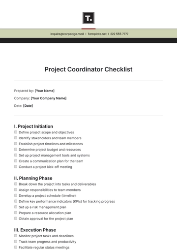 Free Project Coordinator Checklist Template to Edit Online
