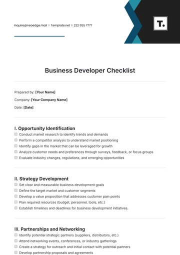 Free Business Developer Checklist Template to Edit Online